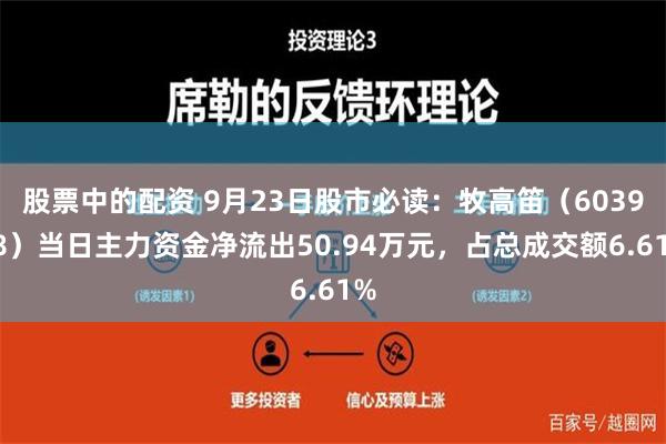 股票中的配资 9月23日股市必读：牧高笛（603908）当日主力资金净流出50.94万元，占总成交额6.61%